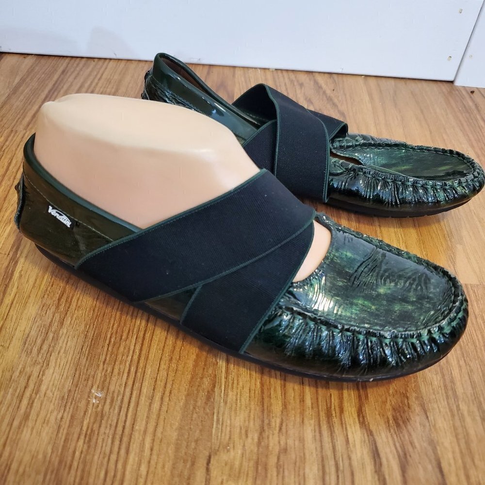 venettini Marble Green Patent Leather Slip on Mary Jane Driving Loafers 37/6.5-7